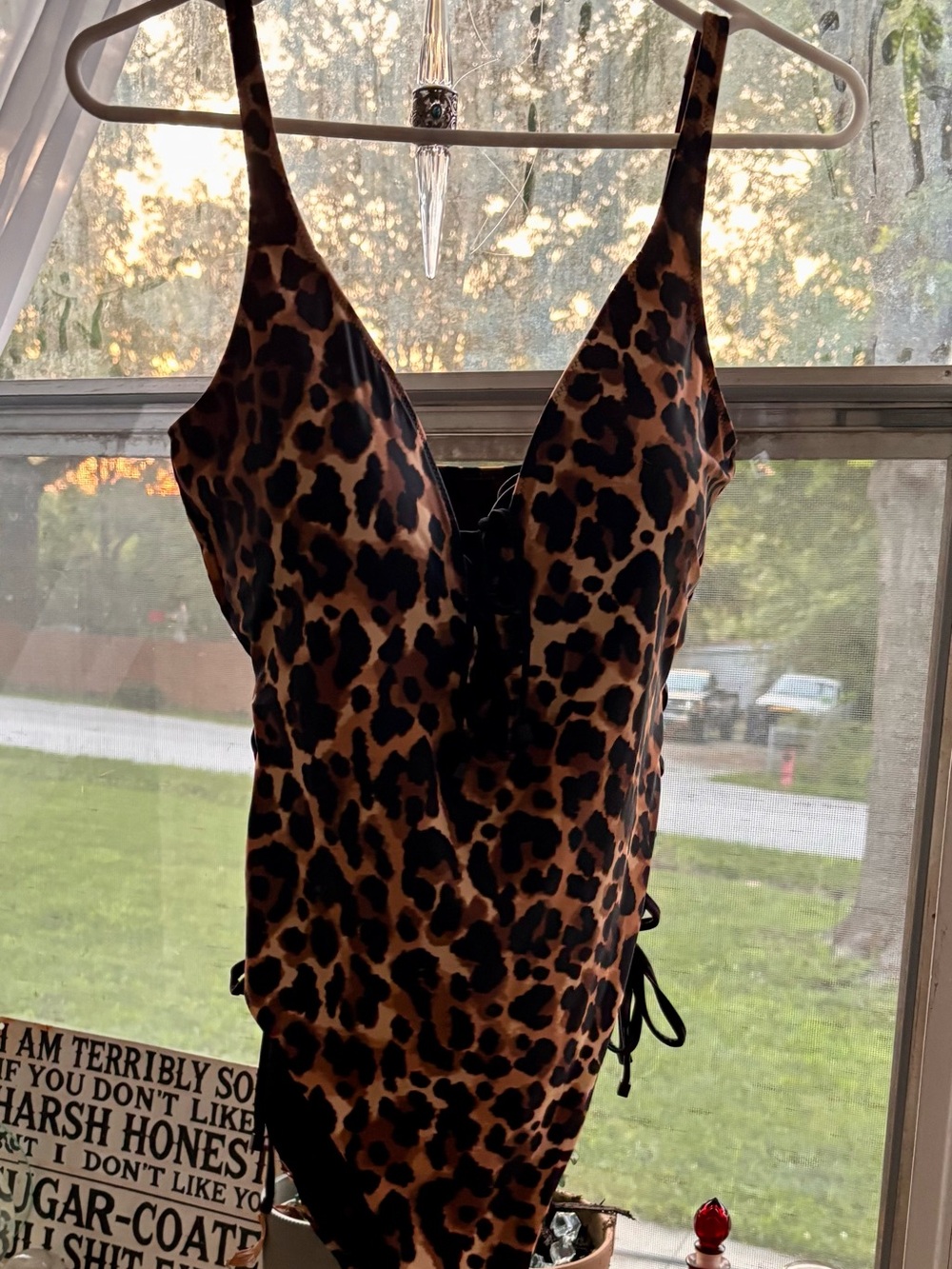 Leopard Print V-Neck Bathing suit. Large